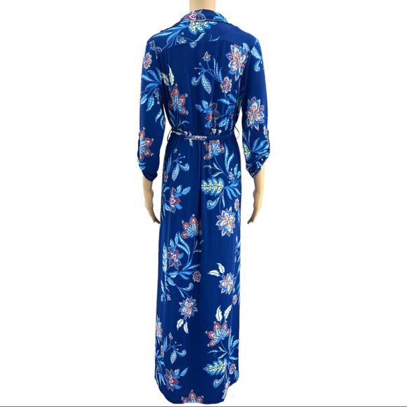 Iris LARGE Blue Floral Collared Long Sleeve Boho Sheath Maxi Dress NWT - Picture 4 of 7